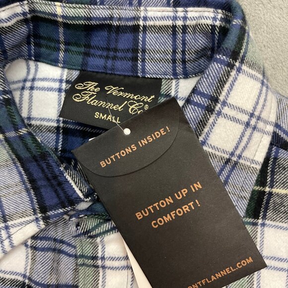 The Vermont Flannel Co Shirt Men Small Blue Plaid Cotton Button Down NWT - Picture 3 of 11
